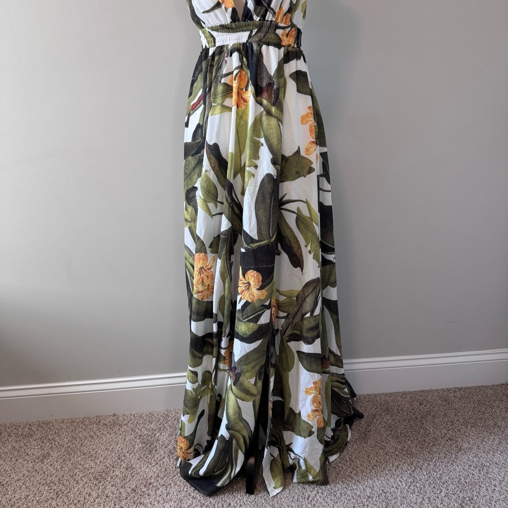 Fashion Nova Boho Tropical Crossback Plunge Maxi Dress L - Picture 6 of 14